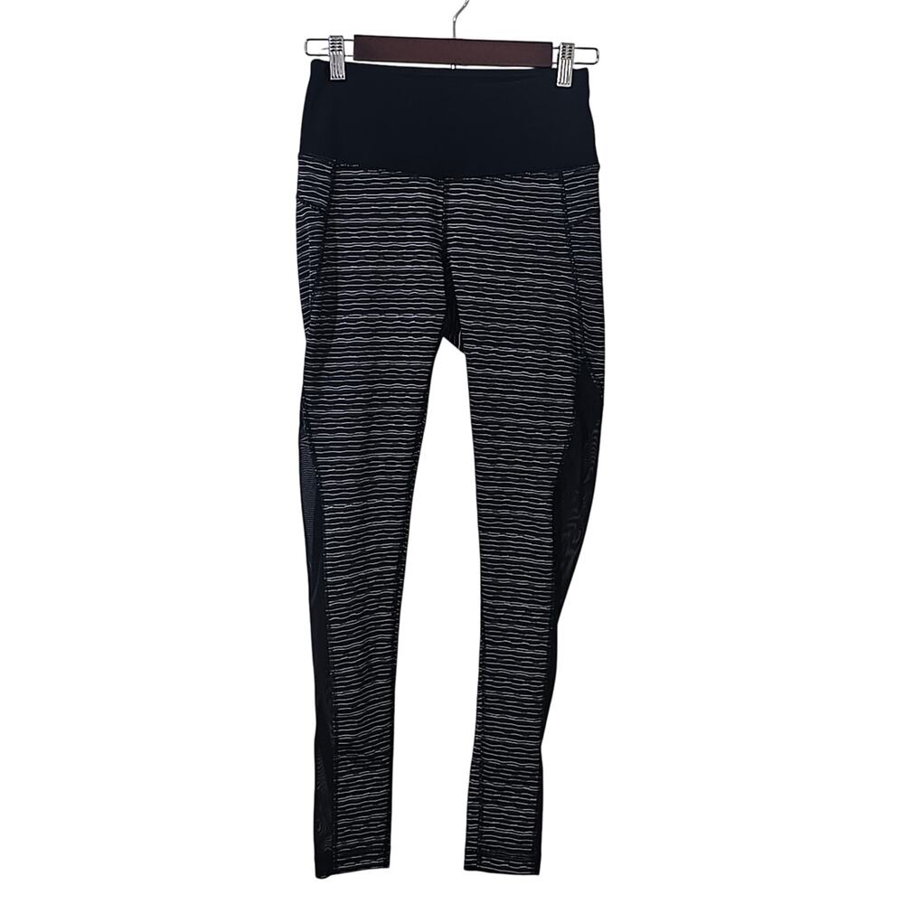 90 Degree By Reflex Athletic Leggings Small Black/White with Mesh Side Panel